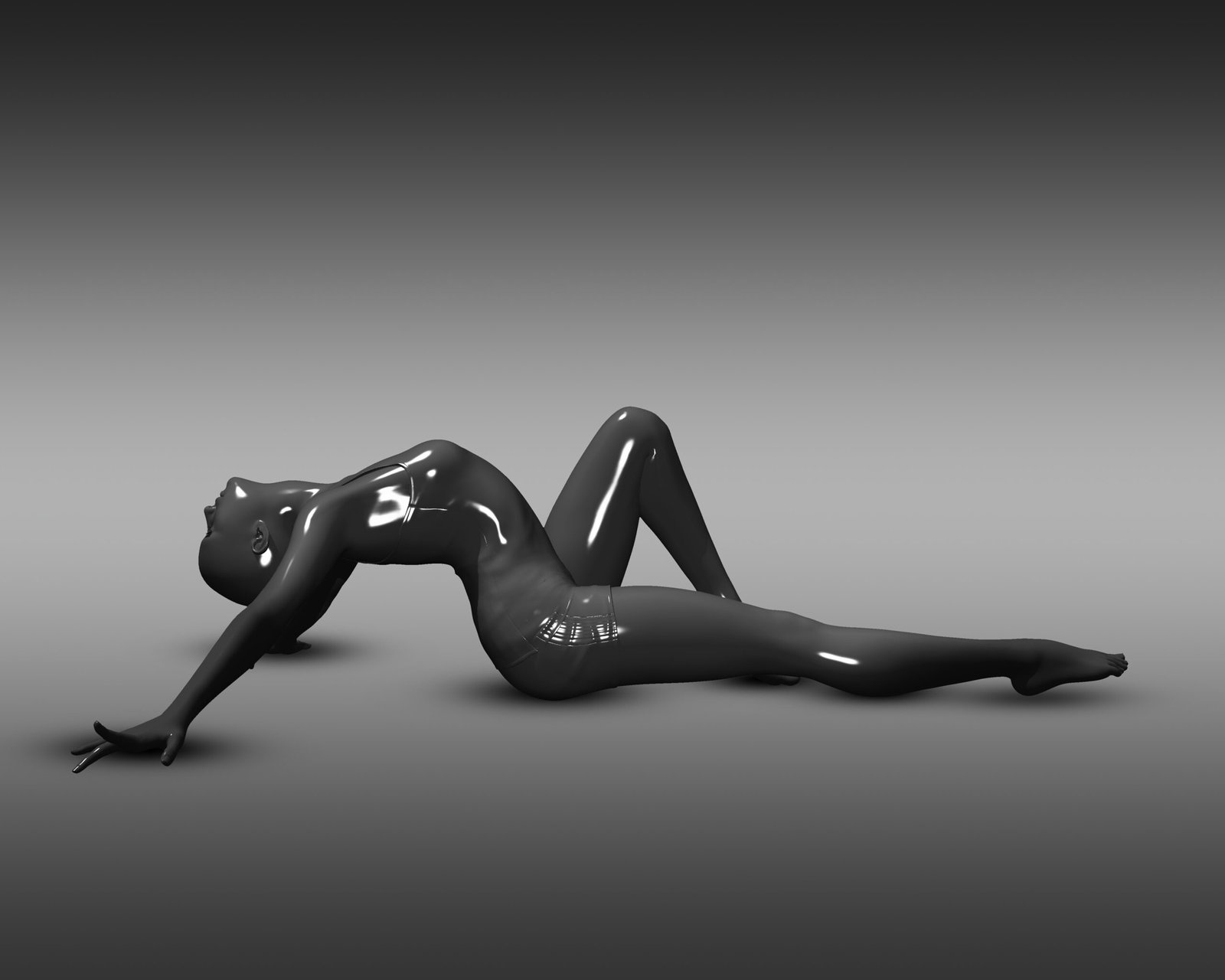 3D render of a glossy black female figure on a gradient background
